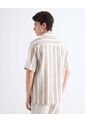 Camisa Oversize Resort A Rayas  Para Hombre Beige Seven Seven de Seven Seven