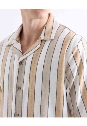 Camisa Oversize Resort A Rayas  Para Hombre Beige Seven Seven