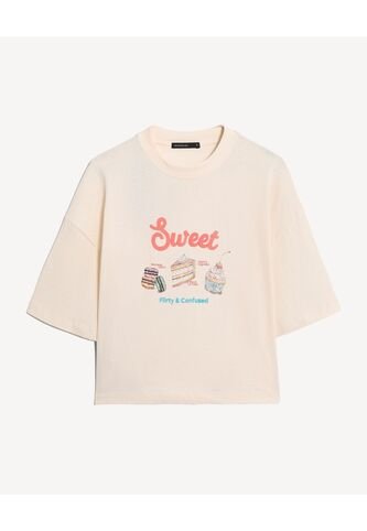 Camiseta  Para Mujer Manga Corta Cuello Redondo Color Beige Marca Seven Seven #28098113 Seven Seven