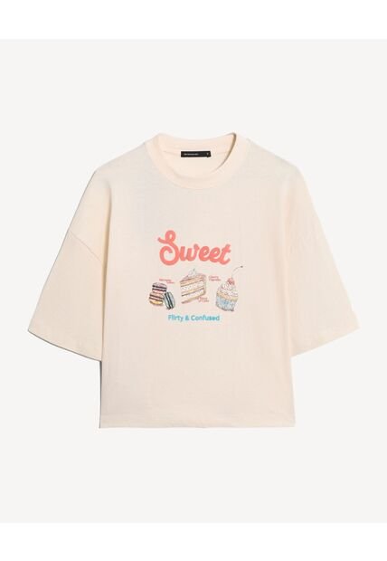 Camiseta  Para Mujer Manga Corta Cuello Redondo Color Beige Marca Seven Seven #28098113