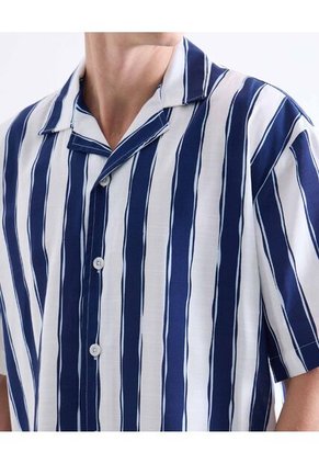 Camisa Resort Estampada  Para Hombre Azul Seven Seven