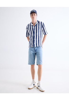 Camisa Resort Estampada  Para Hombre Azul Seven Seven