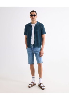 Camisa Para Hombre Manga Corta Sin Bolsillo Cuello Casual M Color Azul Marca Seven Seven #45012174