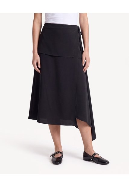 Falda Midi Cruzada Con Lazo  Para Mujer Negro Seven Seven