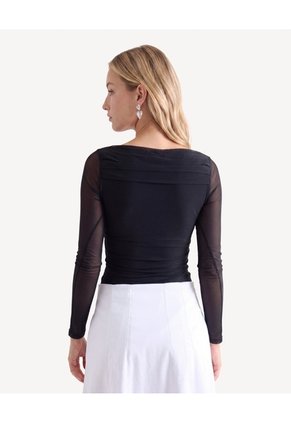 Camiseta Mesh Escote Bandeja  Para Mujer Negro Seven Seven