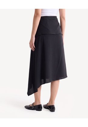 Falda Midi Cruzada Con Lazo  Para Mujer Negro Seven Seven