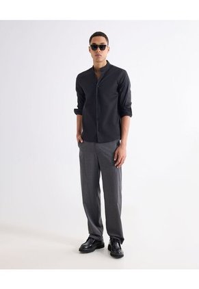 Camisa  Para Hombre Manga Larga Sin Bolsillo Cuello Neru Color Negro Marca Seven Seven #45012219