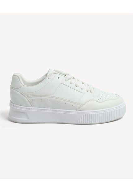 Tenis Suela Ancha Cordones  Para Hombre Blanco Seven Seven