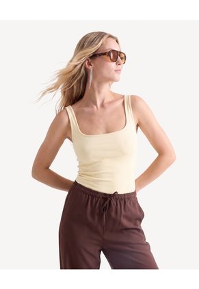 Camiseta Escote Cuadrado  Para Mujer Crema Seven Seven