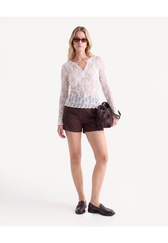 Camiseta Encaje Manga Campana  Para Mujer Crudo Seven Seven Seven Seven