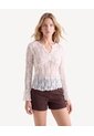 Camiseta Encaje Manga Campana  Para Mujer Crudo Seven Seven de Seven Seven