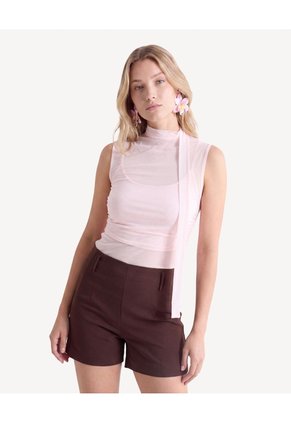 Camiseta Mesh Con Lazo  Para Mujer Rosado Seven Seven