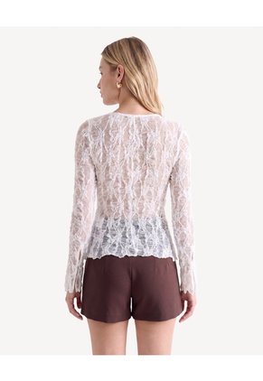 Camiseta Encaje Manga Campana  Para Mujer Crudo Seven Seven