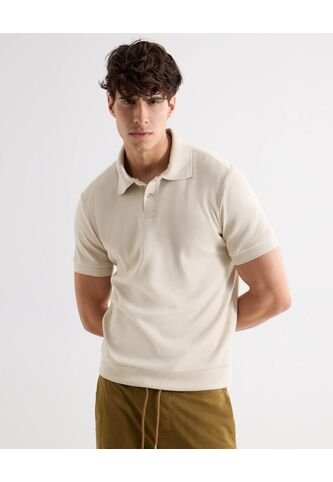 Polo Para Hombre Cuello Tejido Sin Bolsillo Color Beige Marca Seven Seven #45110899 Seven Seven
