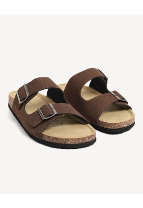 Sandalias Doble Hebilla Textura  Para Hombre Café Seven Seven