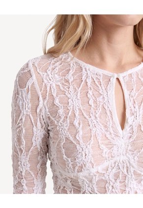 Camiseta Encaje Manga Campana  Para Mujer Crudo Seven Seven