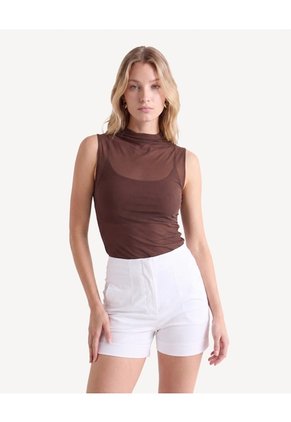 Camiseta Mesh Con Corbata  Para Mujer Café Seven Seven