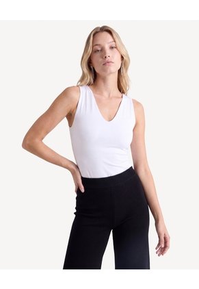 Body Escote En V Entallado  Para Mujer Blanco Seven Seven