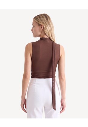 Camiseta Mesh Con Corbata  Para Mujer Café Seven Seven