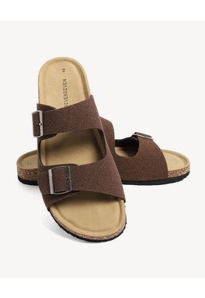 Sandalias Doble Hebilla Textura  Para Hombre Café Seven Seven