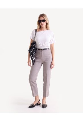 Pantalón Con Cinturón Ajustable  Para Mujer Taupe Seven Seven