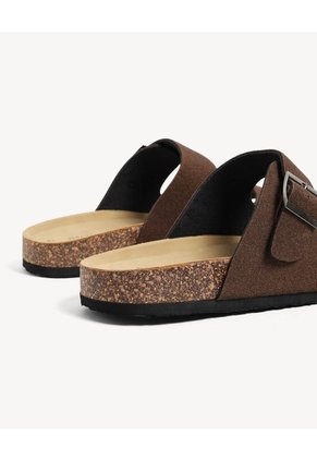Sandalias Doble Hebilla Textura  Para Hombre Café Seven Seven