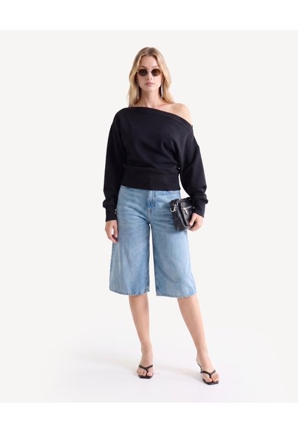 Buzo Escote Ojal  Para Mujer Negro Seven Seven