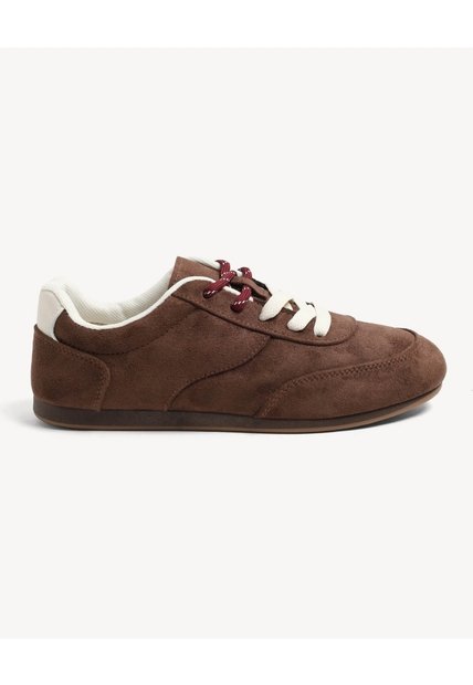 Tenis Gamuza Cordones Bicolor  Para Mujer Café Seven Seven