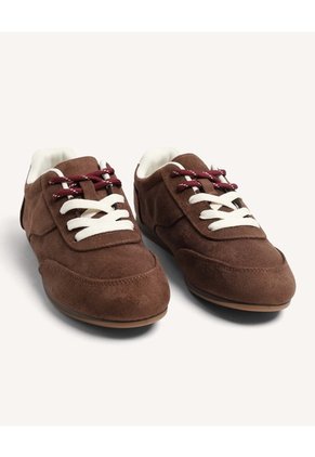 Tenis Gamuza Cordones Bicolor  Para Mujer Café Seven Seven