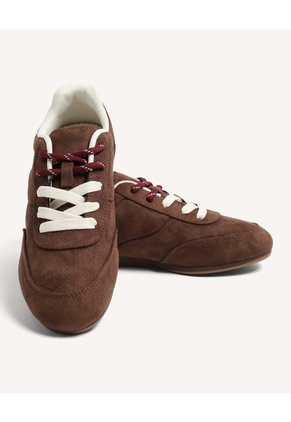 Tenis Gamuza Cordones Bicolor  Para Mujer Café Seven Seven