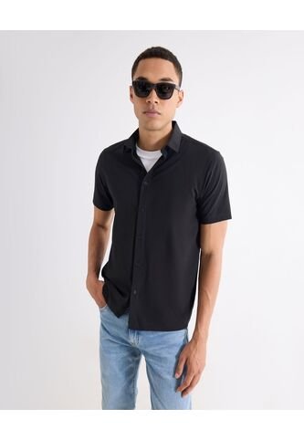 Camisa  Para Hombre Manga Corta Sin Bolsillo Cuello Casual M Color Negro Marca Seven Seven #45012222 Seven Seven