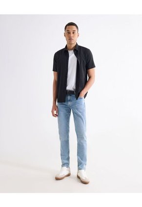 Camisa  Para Hombre Manga Corta Sin Bolsillo Cuello Casual M Color Negro Marca Seven Seven #45012222