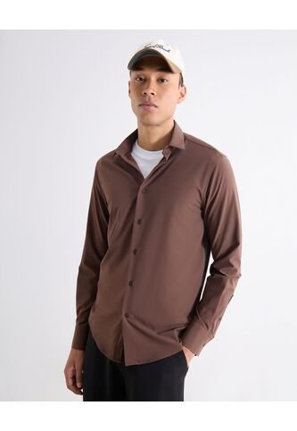 Camisa  Para Hombre Manga Larga Sin Bolsillo Cuello Casual M Color Café Marca Seven Seven #45012217 Seven Seven