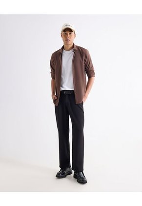 Camisa  Para Hombre Manga Larga Sin Bolsillo Cuello Casual M Color Café Marca Seven Seven #45012217