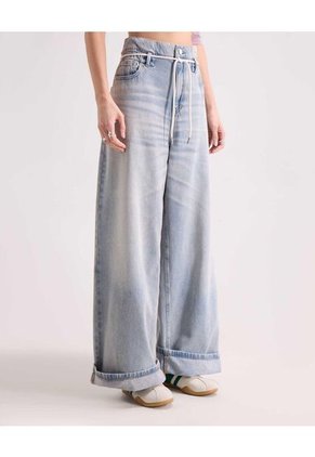 Jean Wide Leg Paper Bag  Para Mujer Azul Seven Seven