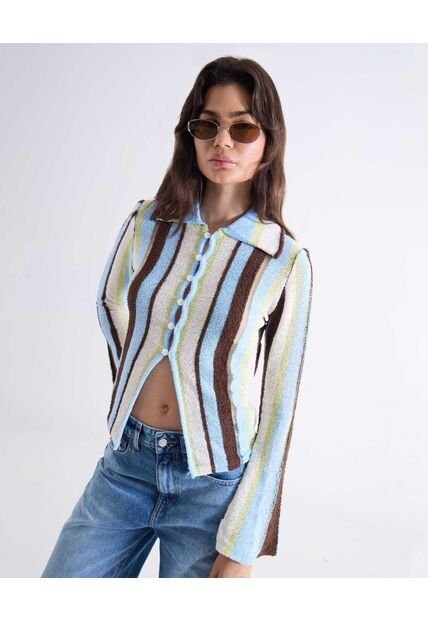 Camiseta  Para Mujer Manga Larga Cuello V Color Celeste Marca Seven Seven #28096472