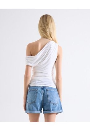 Camiseta Asimétrica Recogidos Delanteros Para Mujer Blanco Seven Seven