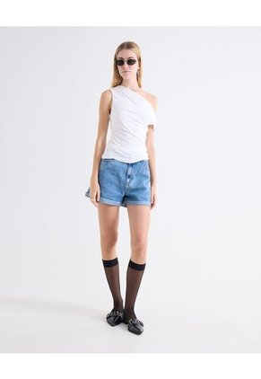 Camiseta Asimétrica Recogidos Delanteros Para Mujer Blanco Seven Seven