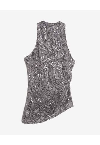 Blusa Asimétrico De Lentejuelas  Para Mujer Gris Seven Seven Seven Seven