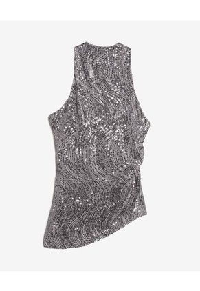 Blusa Asimétrico De Lentejuelas  Para Mujer Gris Seven Seven