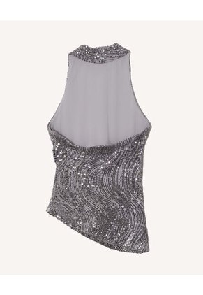 Blusa Asimétrico De Lentejuelas  Para Mujer Gris Seven Seven