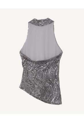 Blusa Asimétrico De Lentejuelas  Para Mujer Gris Seven Seven