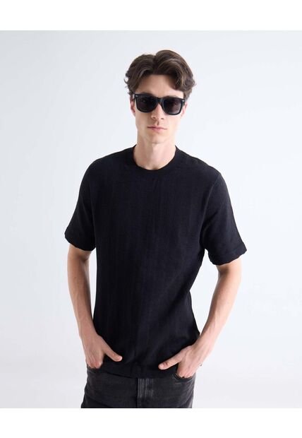 Camiseta Texturizada En Tricot  Para Hombre Negro Seven Seven
