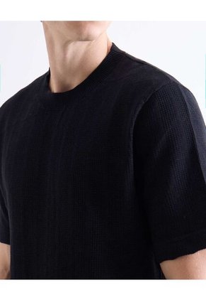 Camiseta Texturizada En Tricot  Para Hombre Negro Seven Seven