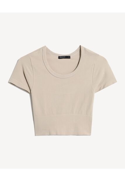 Camiseta Para Mujer Manga Corta Cuello Redondo Color Beige Marca Seven Seven #28096407