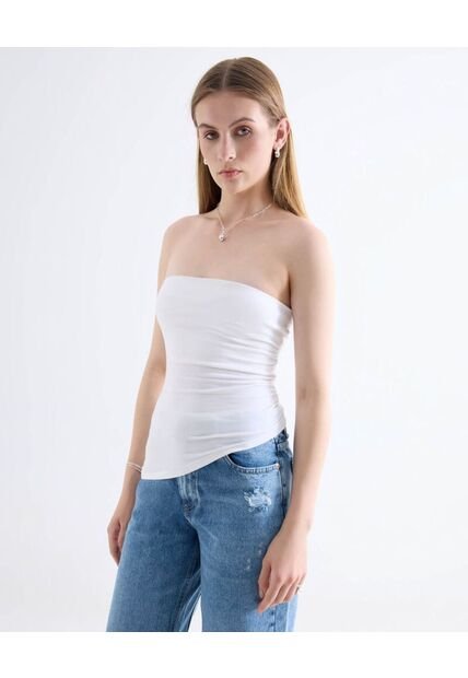 Top Strapless Asimétrico  Para Mujer Blanco Seven Seven