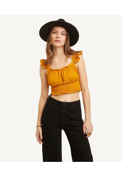 Camiseta Para Mujer Manga Sisa Color Mostaza Marca Seven Seven #28094800