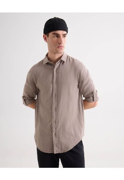 Camisa Para Hombre Manga Larga Sin Bolsillo Cuello Casual M Color Café Marca Seven Seven #45012155