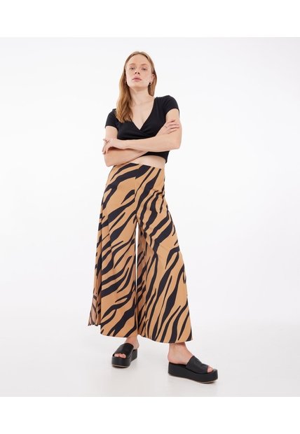 Pantalón Tipo Culotte Con Aberturas Tiro Alto  Para Mujer Amarillo Seven Seven
