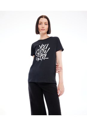 Camiseta Holgada Con Screen Especial  Para Mujer Negro Seven Seven